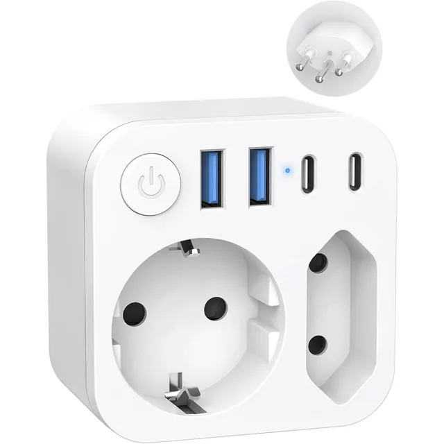 SUDEERY Reiseadapter mit 4 USB – EU → Schweiz