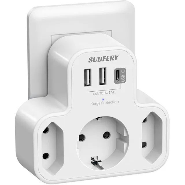SUDEERY Steckdosenadapter 3-fach mit USB-C – Weiß