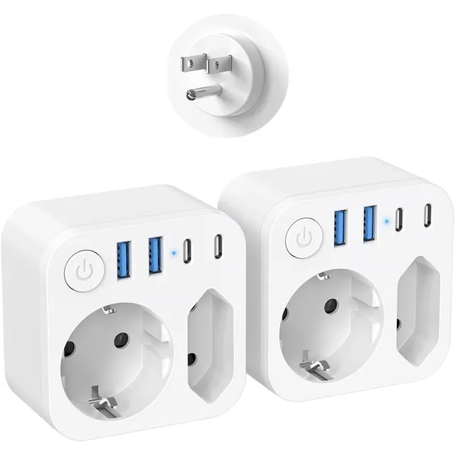 SUDEERY Reiseadapter mit 4 USB – EU → USA, 2er-Pack