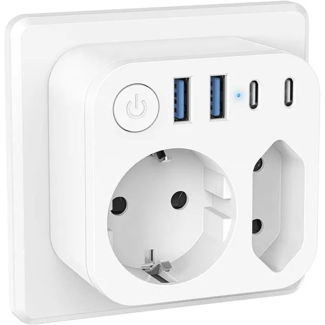SUDEERY Steckdosenadapter 2-fach mit 4 USB – Weiß