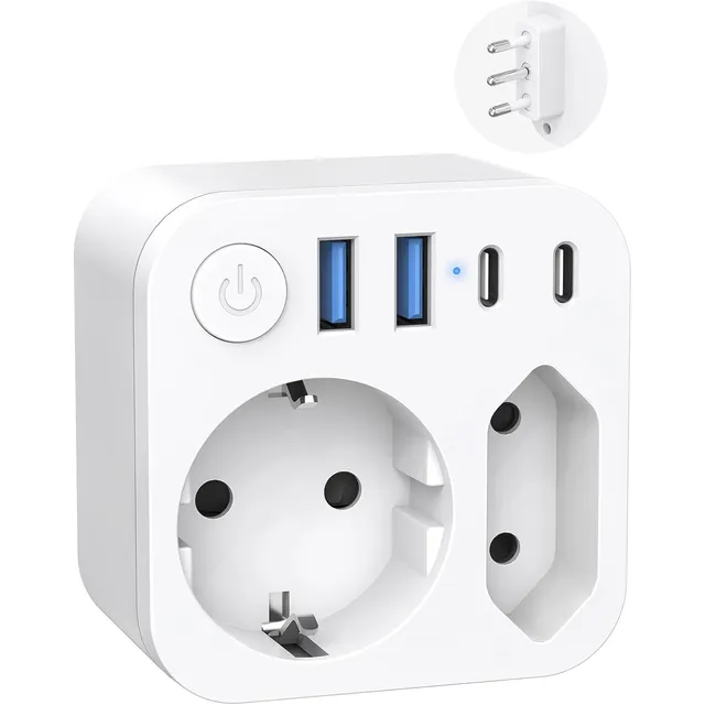 SUDEERY Adaptador de viaje con 4 USB – UE → Italia