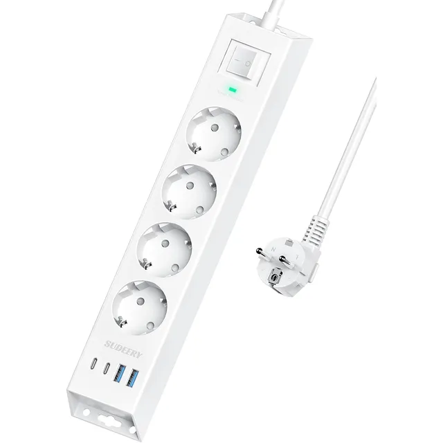 SUDEERY Steckdosenleiste 4-fach mit USB-C – Weiß · 2 m
