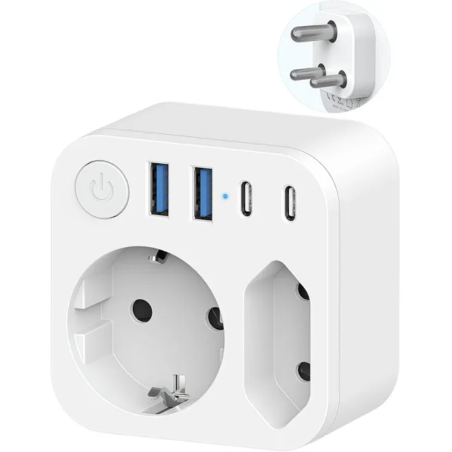 SUDEERY Reiseadapter mit 4 USB – EU → Indien
