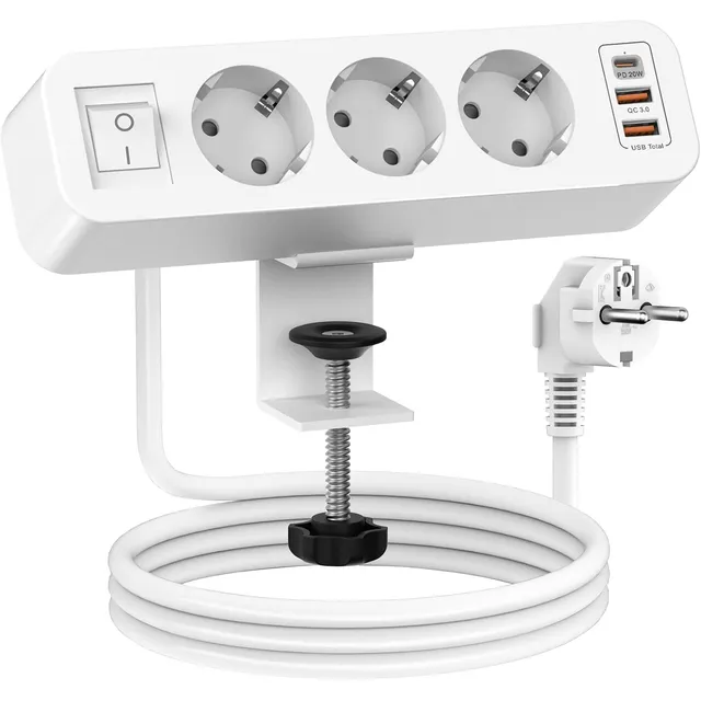 SUDEERY Tischsteckdose 3-fach, PD 20 W – Weiß · 2 m