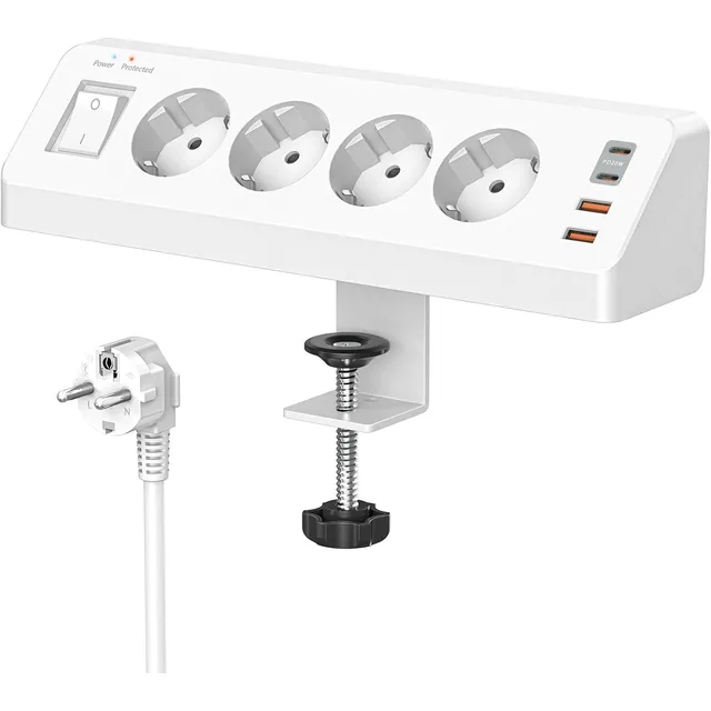 SUDEERY Tischsteckdose 4-fach, PD 20 W – Weiß · 2 m
