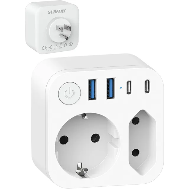 SUDEERY Reiseadapter mit 4 USB – EU → USA